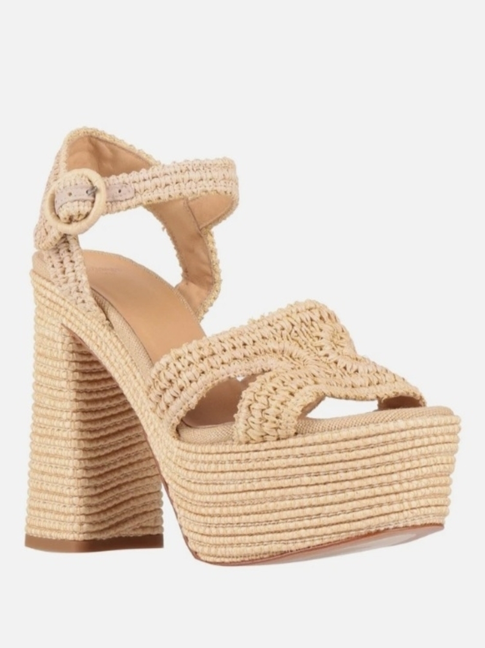 Woven Platform Ankle-Strap Sandal in Natural